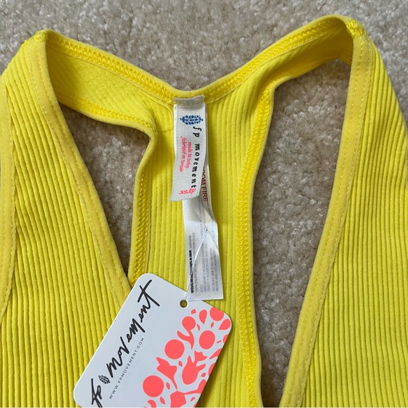 NWT Free People FP Movement Free Throw Crop Womens XS Optic Yellow Ribbed - Picture 3 of 8